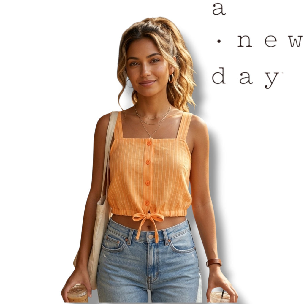 A New Day women’s Orange Tie Front Apron Tank Top Women’s XS Linen Rayon NWT