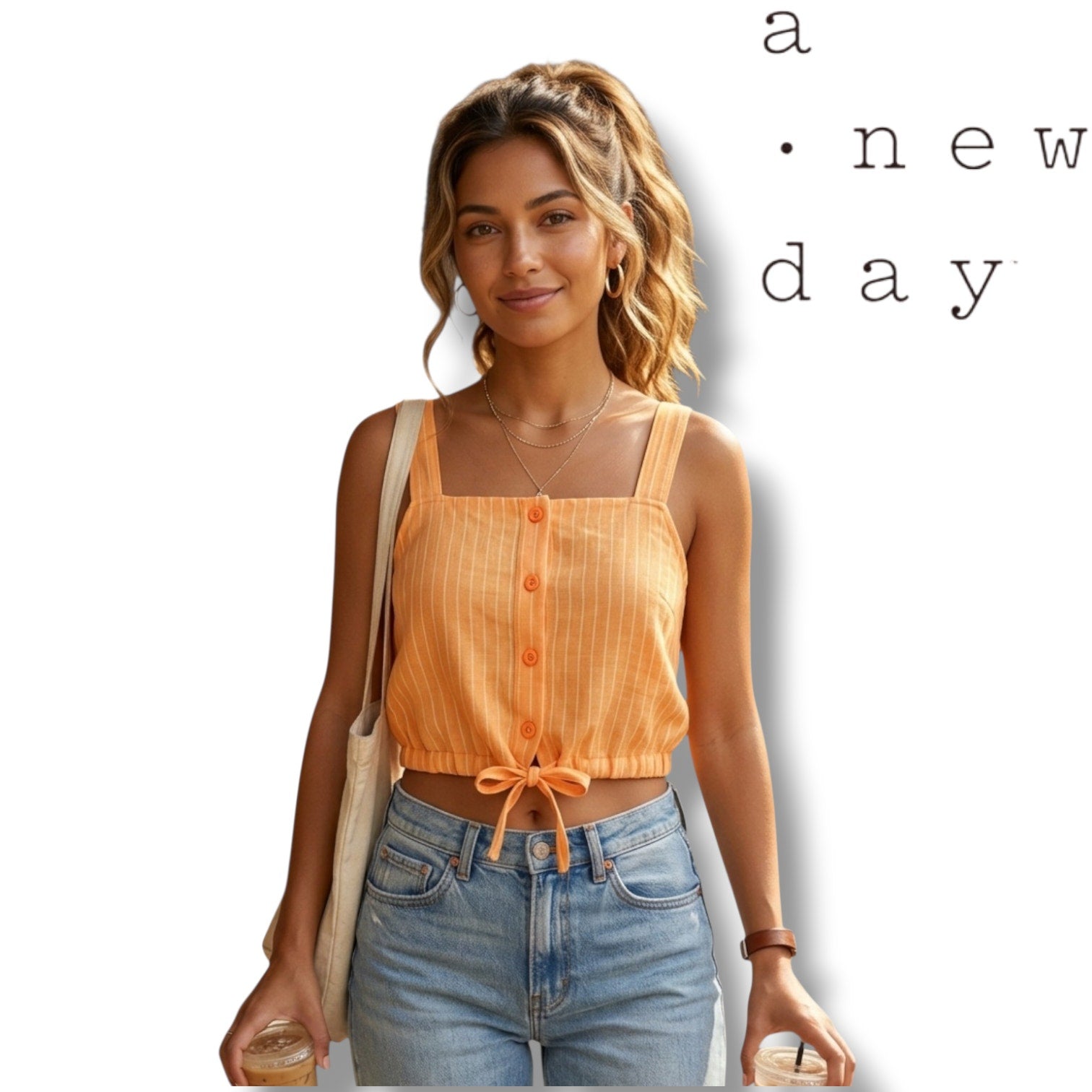 A New Day women’s Orange Tie Front Apron Tank Top Women’s XS Linen Rayon NWT