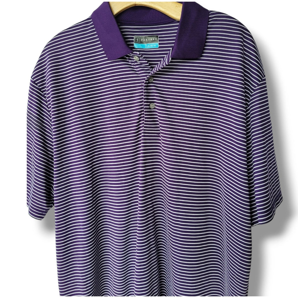 PGA TOUR Men’s XL Purple Striped Golf Polo Shirt Classic Fit Performance