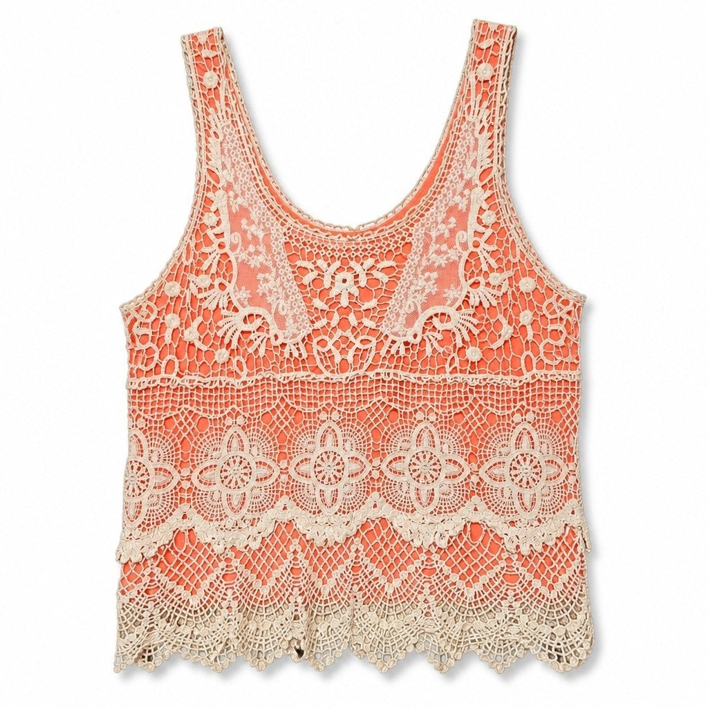 Staring at Stars Urban Outfitters Women's Boho Crochet Lace Tank Top Coral