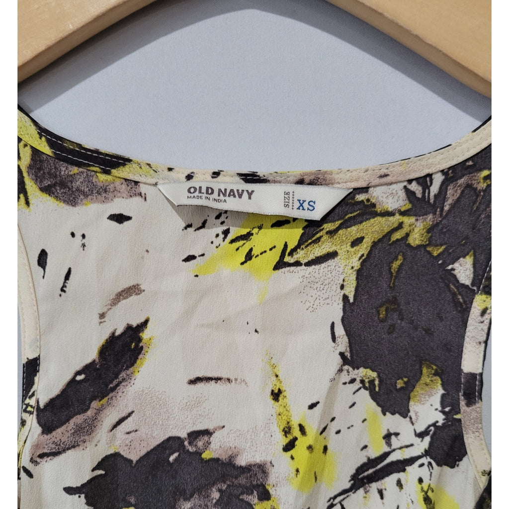 Old Navy Women’s Yellow Black Floral Layered Sleeveless Blouse – XS, Polyester