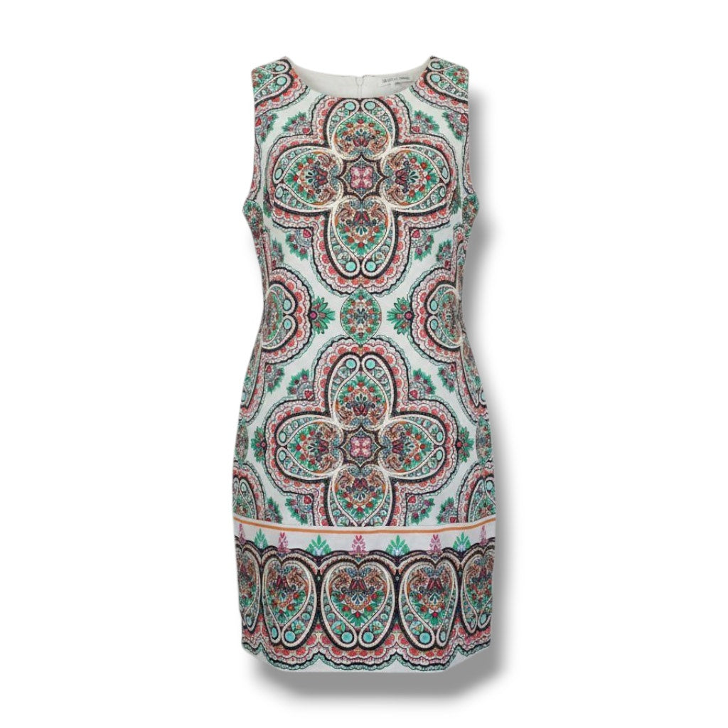 London Times Sleeveless Paisley Print Sheath Dress Women’s 8 Cotton Blend