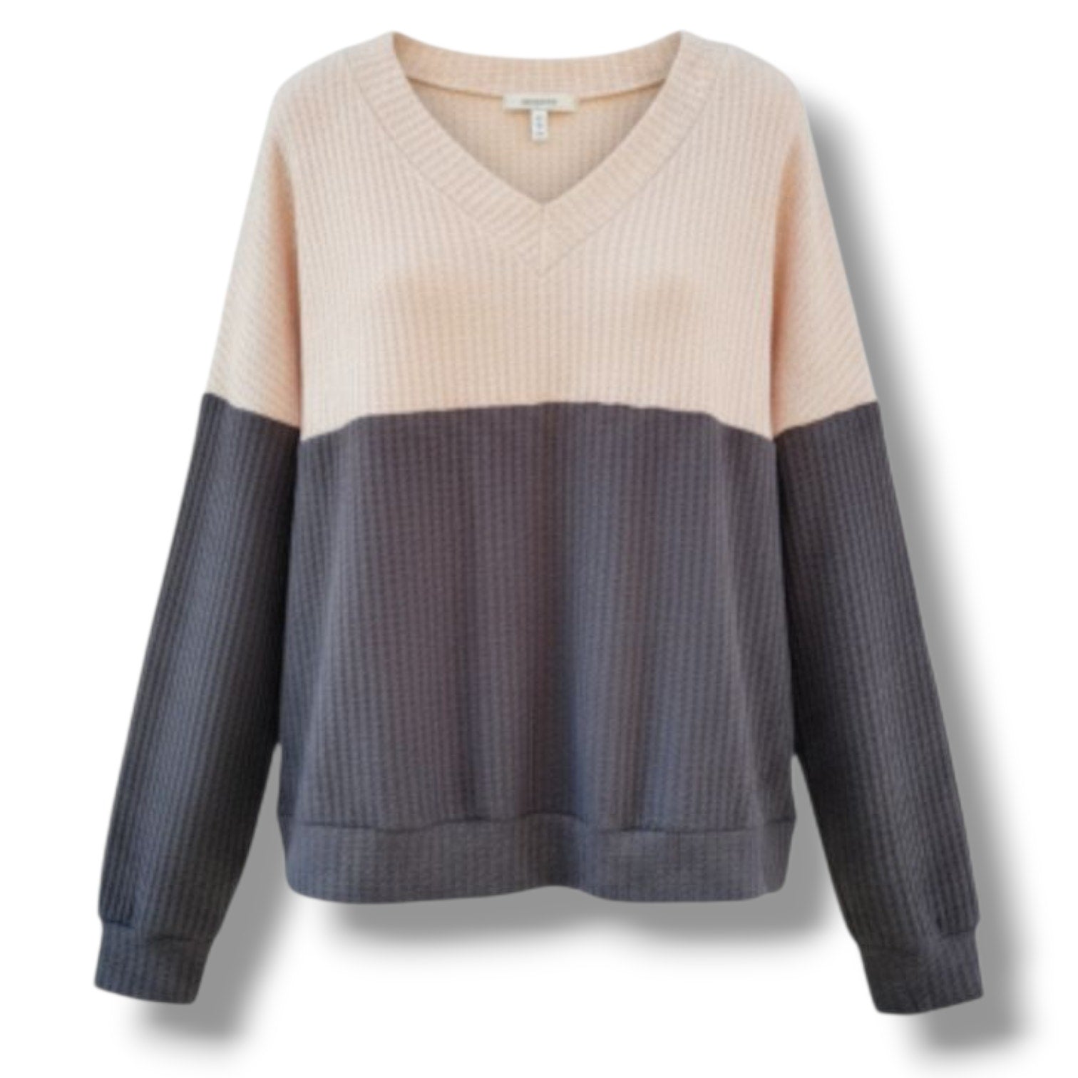 Women’s Ivory & Gray Colorblock Waffle Knit Sweater – Size Medium