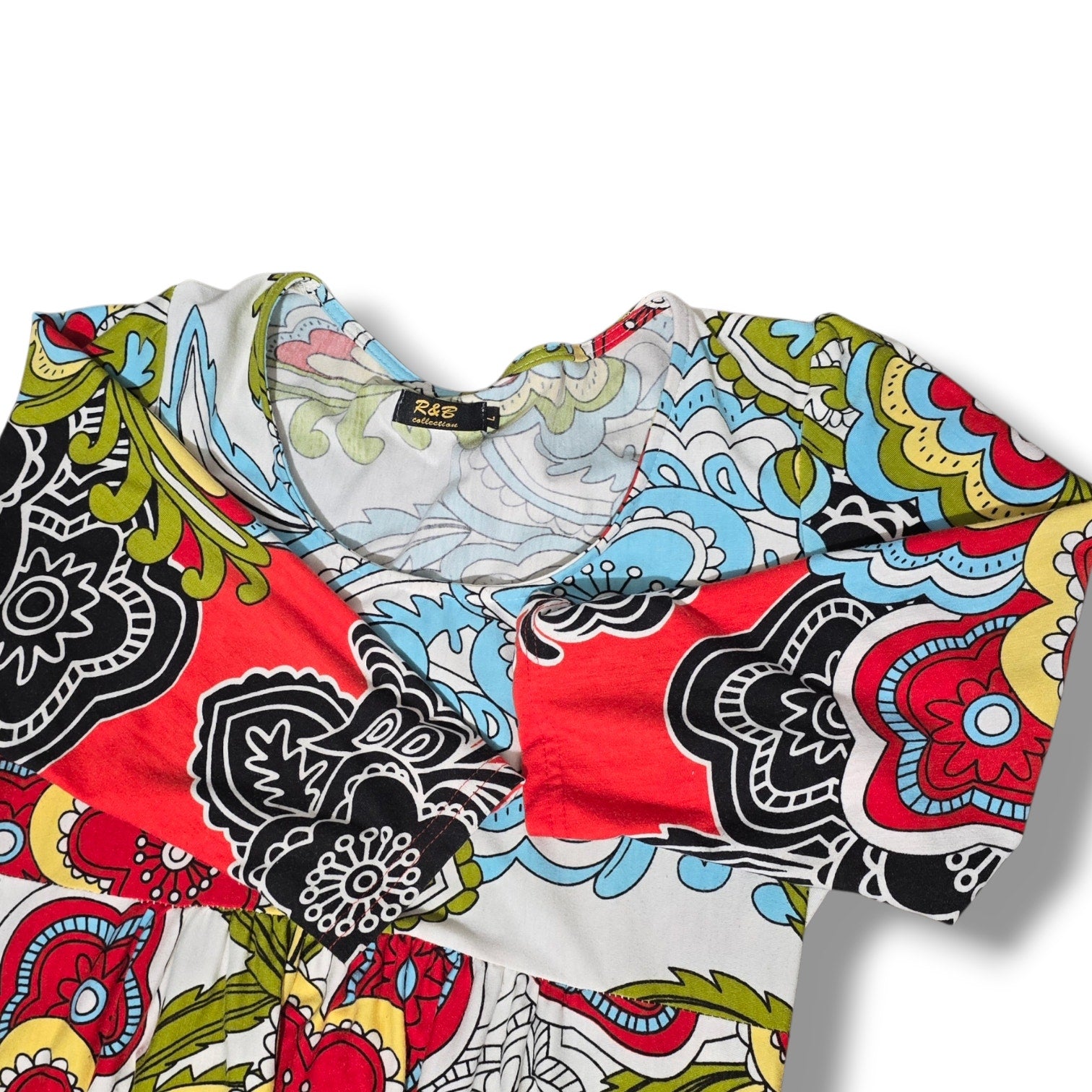 R&B Collection Women's Retro Psychedelic Floral Paisley 3/4 Sleeve Mini Dress