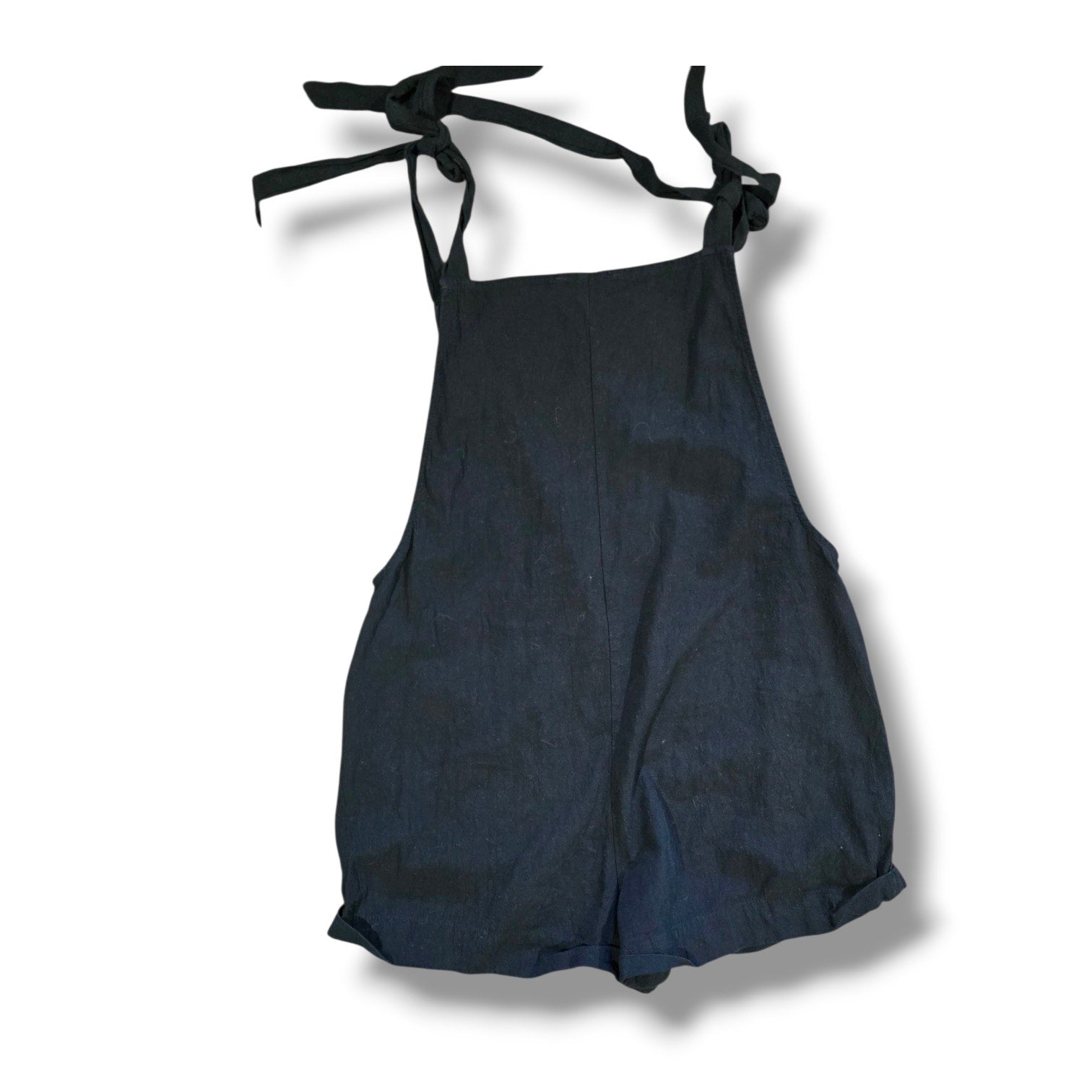 SHEIN Women’s Black Tie-Shoulder Overall Romper Shorts – Size M, 100% Cotton
