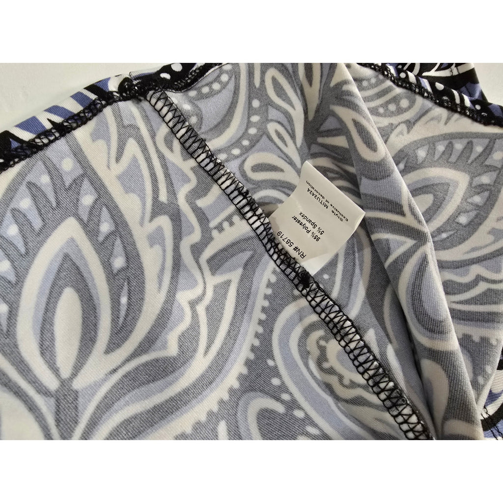 Notations Women’s Blue Black Paisley Print Blouse Medium Beaded Keyhole Top