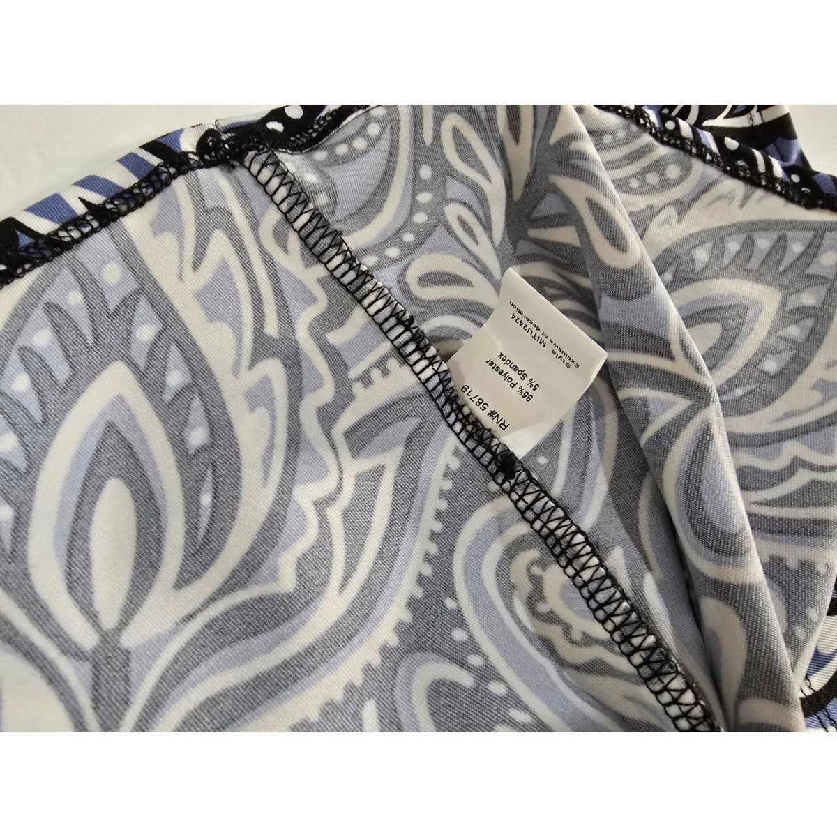Notations Women’s Blue Black Paisley Print Blouse Medium Beaded Keyhole Top