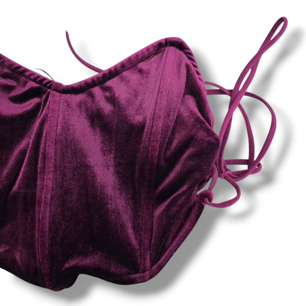 Hearts Rob Women's Size S Maroon Burgundy Velvet Corset Bustier Top