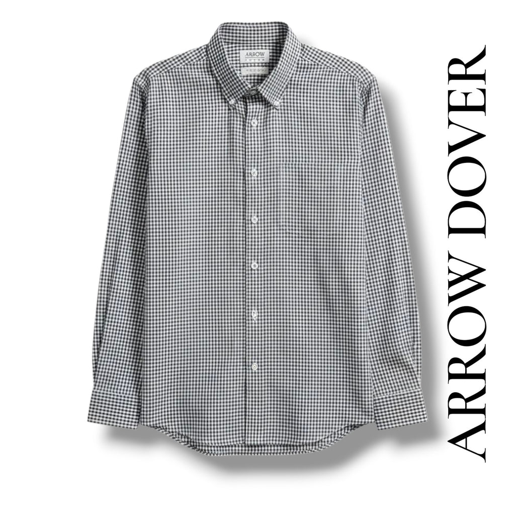 Arrow Dover Men’s Checkered Button-Down Shirt – Black & White, Size 16.5 (36/37)