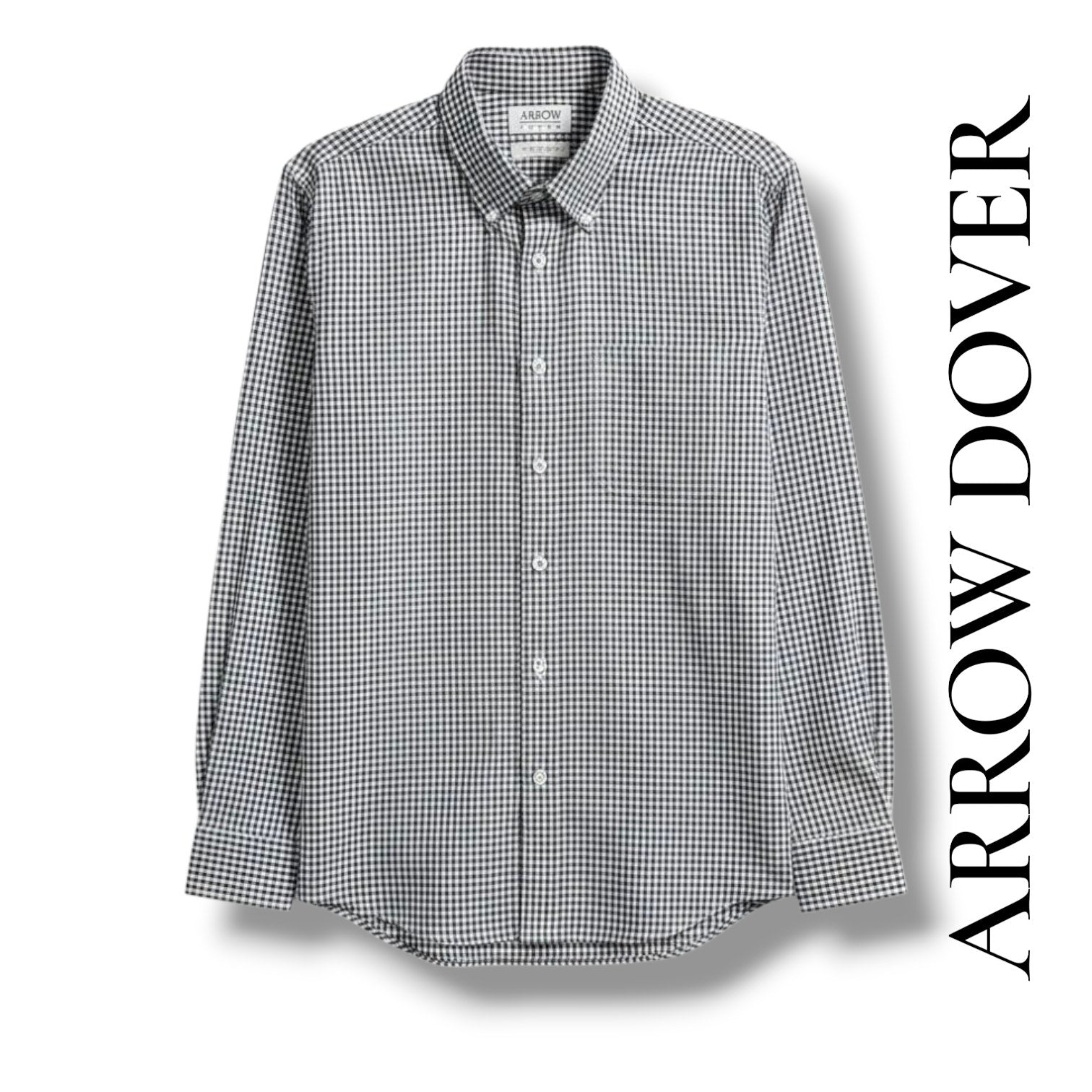 Arrow Dover Men’s Checkered Button-Down Shirt – Black & White, Size 16.5 (36/37)