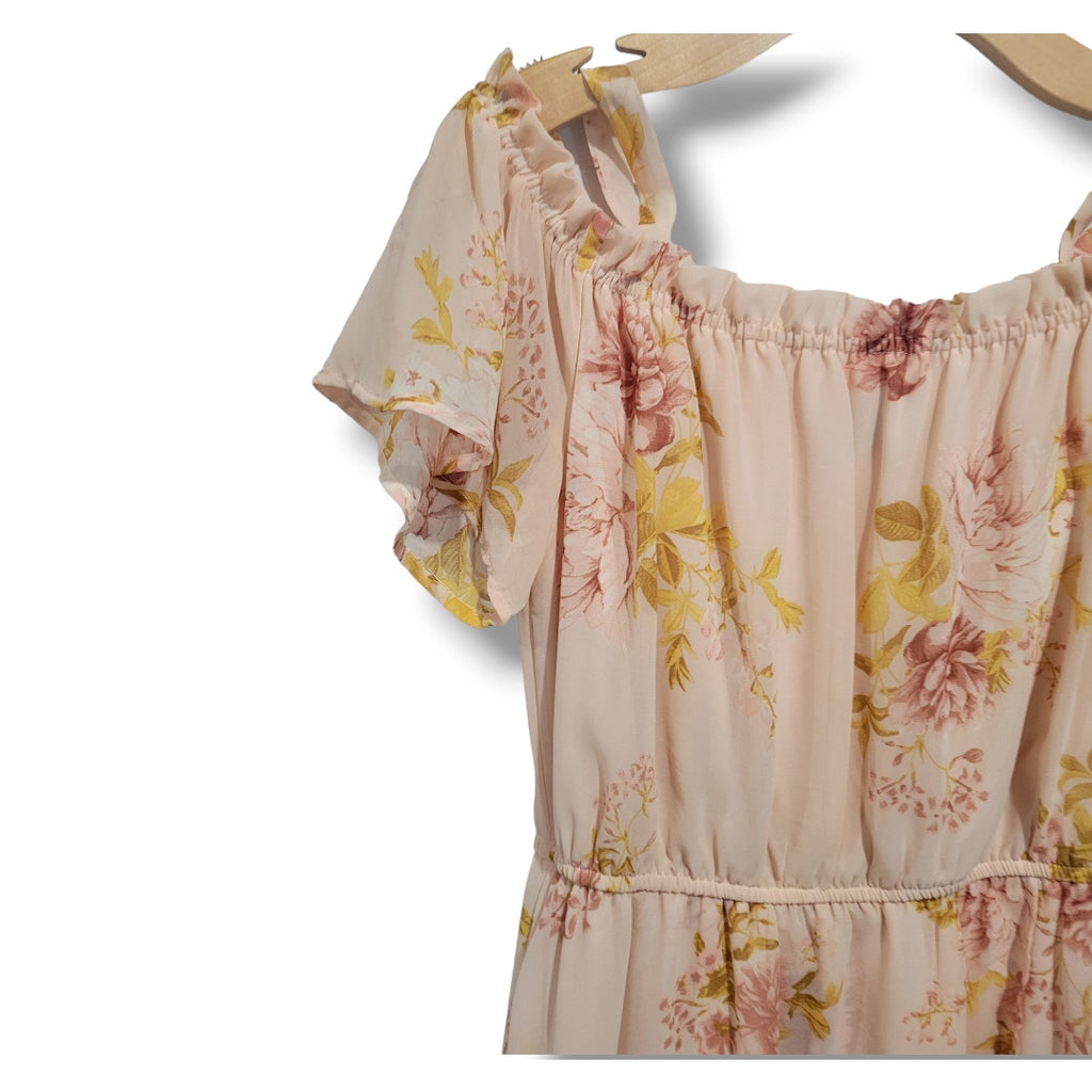 As U Wish Women’s Large Floral Cold Shoulder High Low Dress Flowy Boho