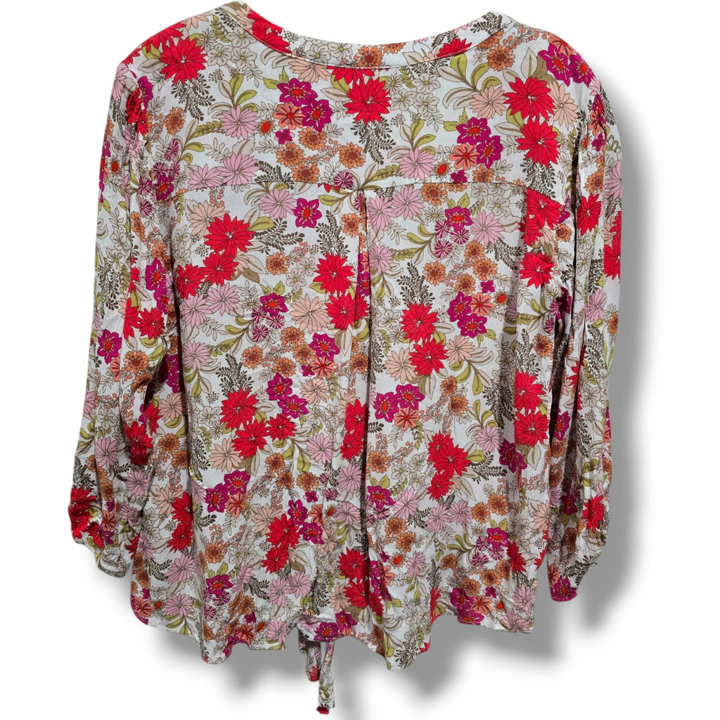 Democracy Women’s Floral Tie-Front Blouse PS Petite – 100% Rayon Boho Style