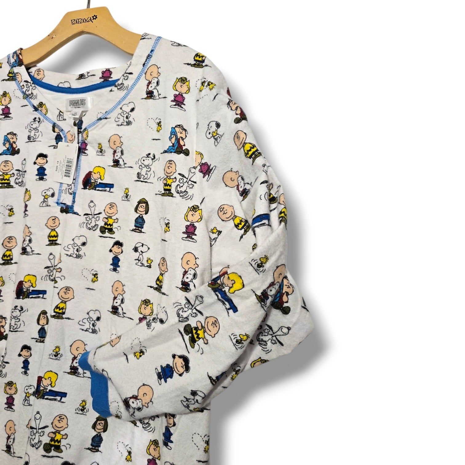 Peanuts by Schulz women's Plus Size White Character Print Henley PJ Sleep Shirt