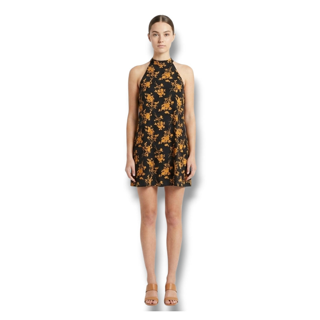 SHEIN Black & Gold Floral Halter Neck Mini Dress Women’s Size Medium