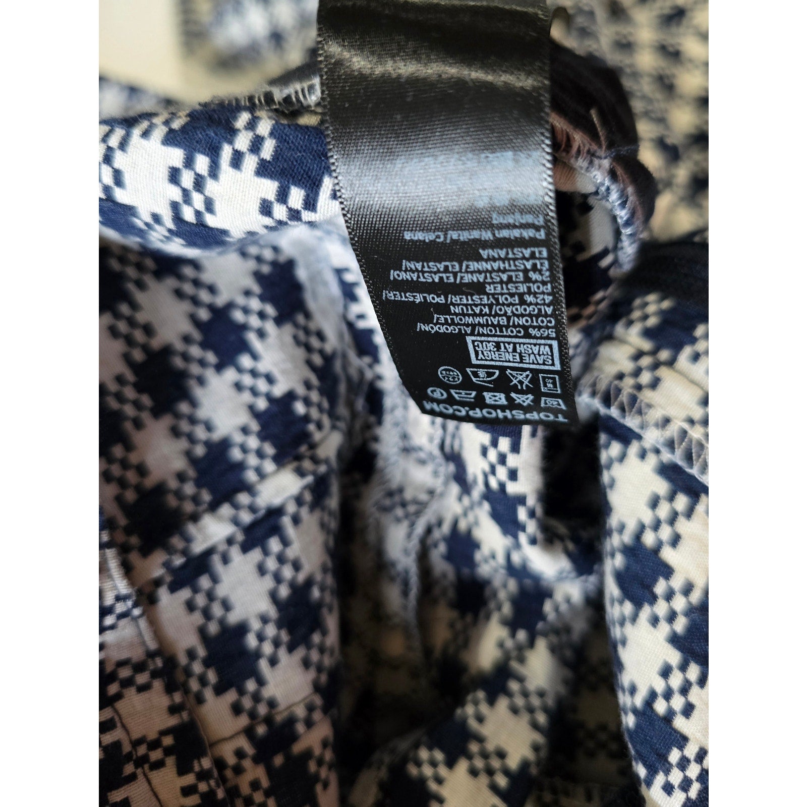 Topshop Women’s Blue White Houndstooth Cropped Pants Size 6