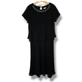 Dani Max Vintage Black Chiffon Tiered Dress 14 Beaded Neck Midi Evening