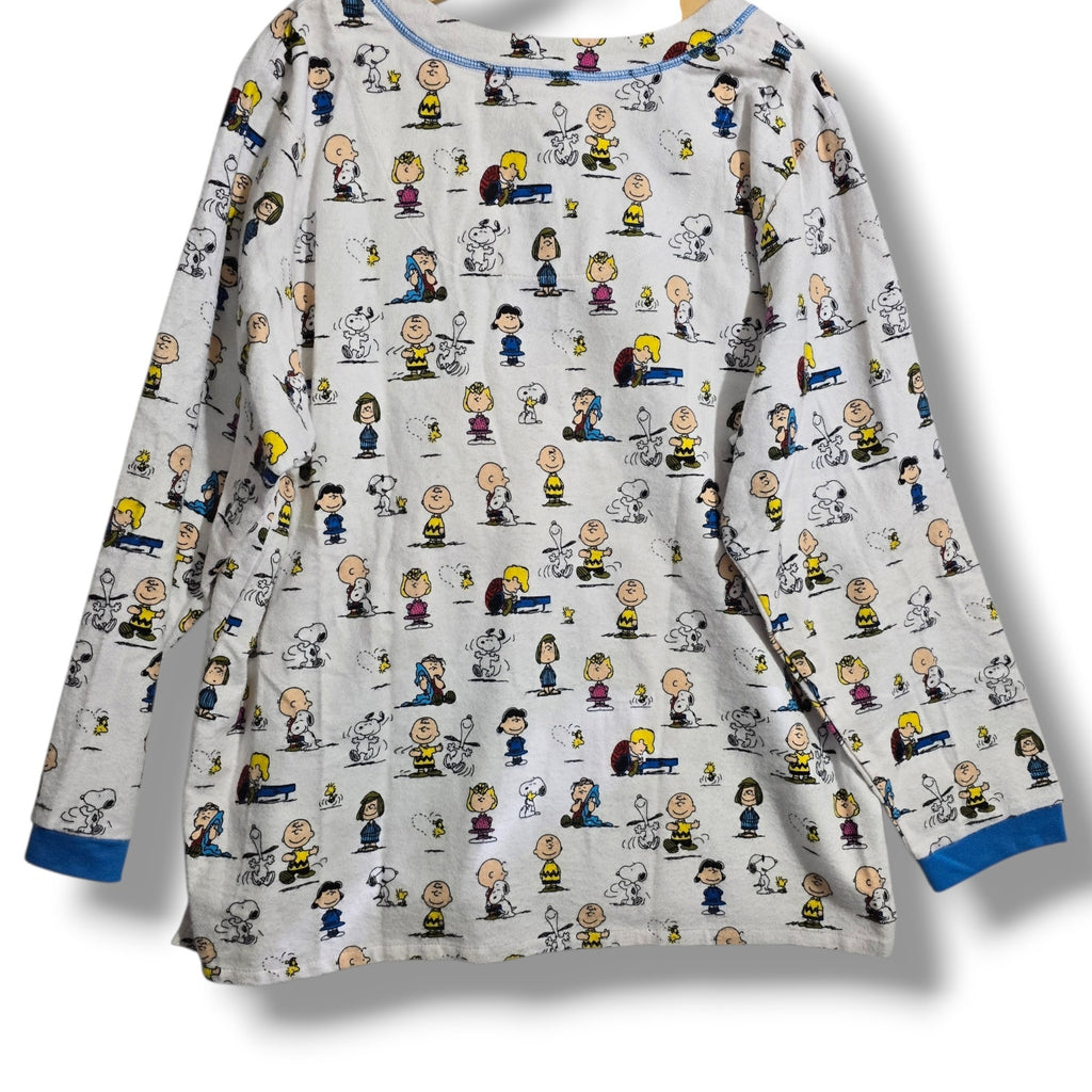 Peanuts by Schulz women's Plus Size White Character Print Henley PJ Sleep Shirt