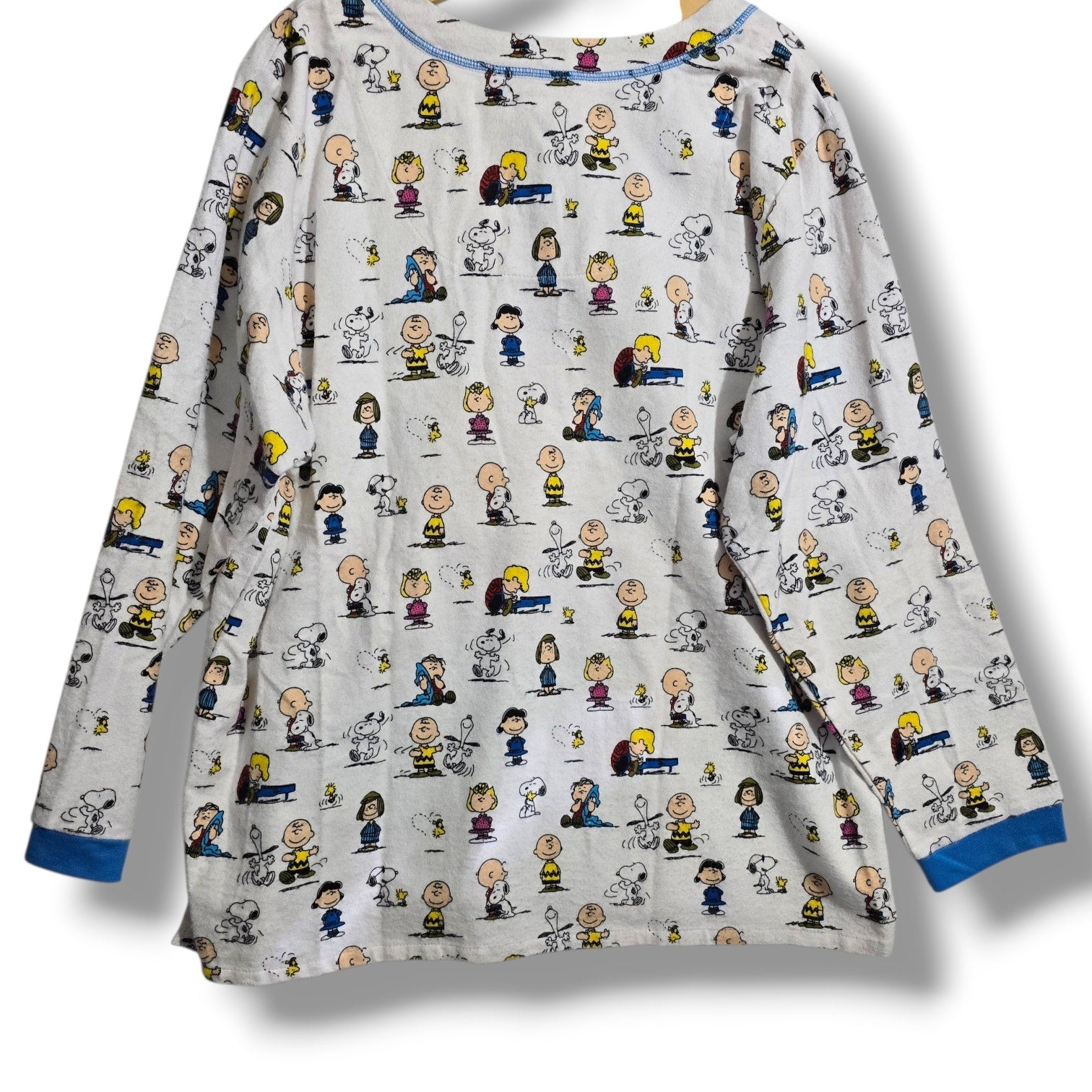 Peanuts by Schulz women's Plus Size White Character Print Henley PJ Sleep Shirt