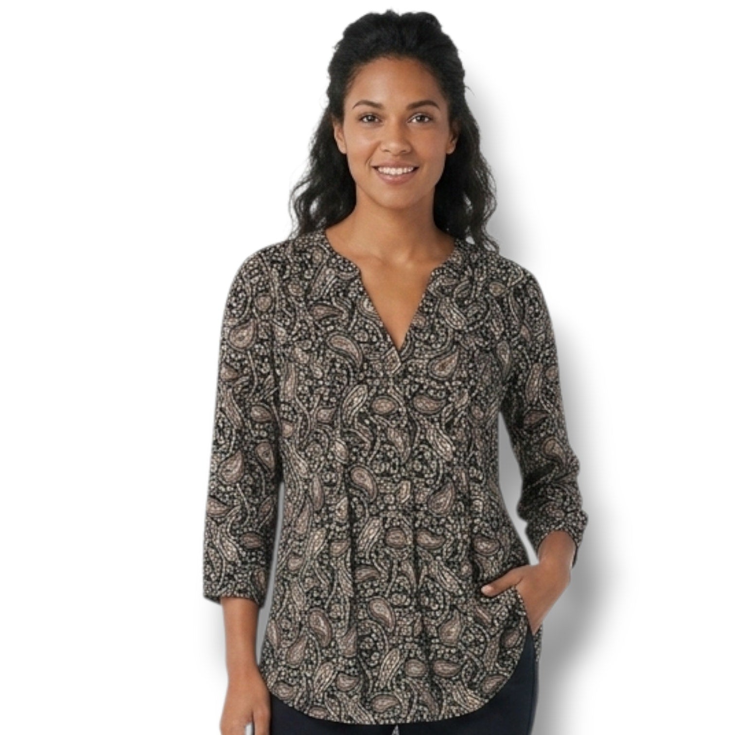 St. John's Bay Women's black paisley button-down Blouse  - medium