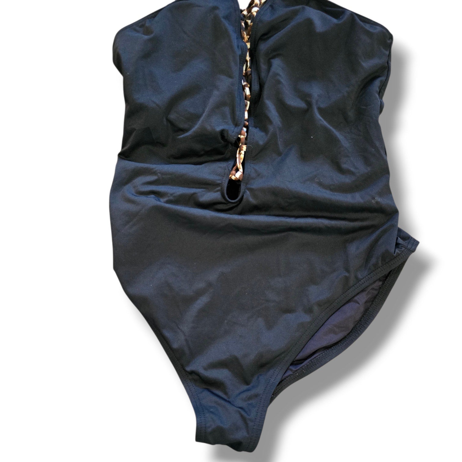 La Blanca Black Lace-Up Front Animal Print Strap One-Piece Swimsuit – Size 14