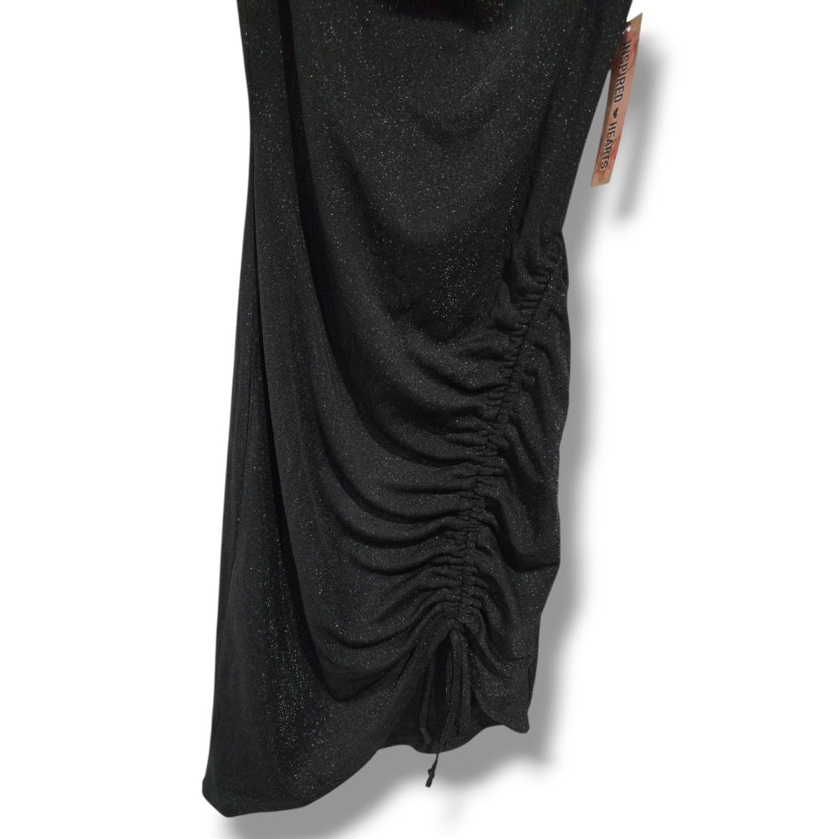 Inspired Hearts Women’s Metallic Black Strapless Ruched Dress Medium NWT