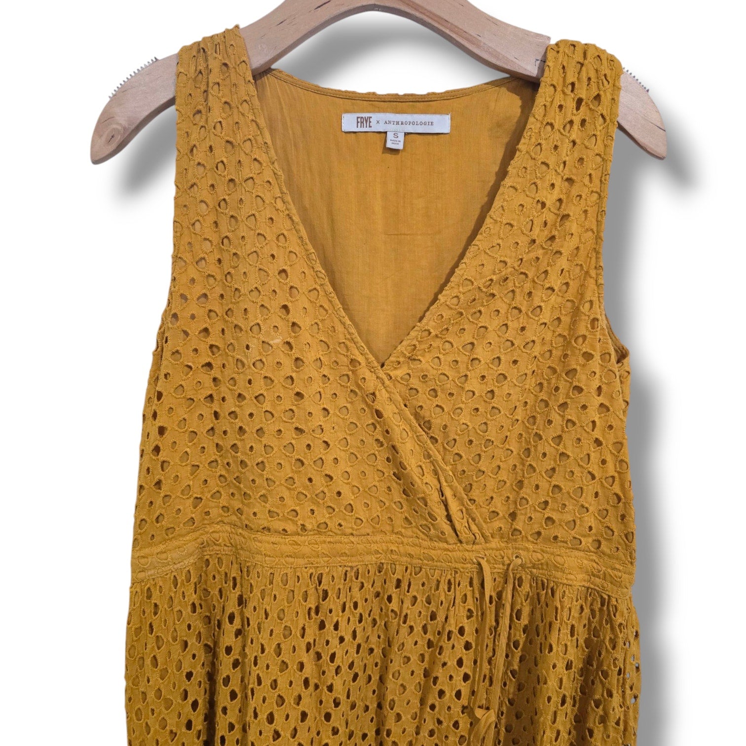 Frye x Anthropologie Mustard Yellow Eyelet Sleeveless Midi Dress – Size Small