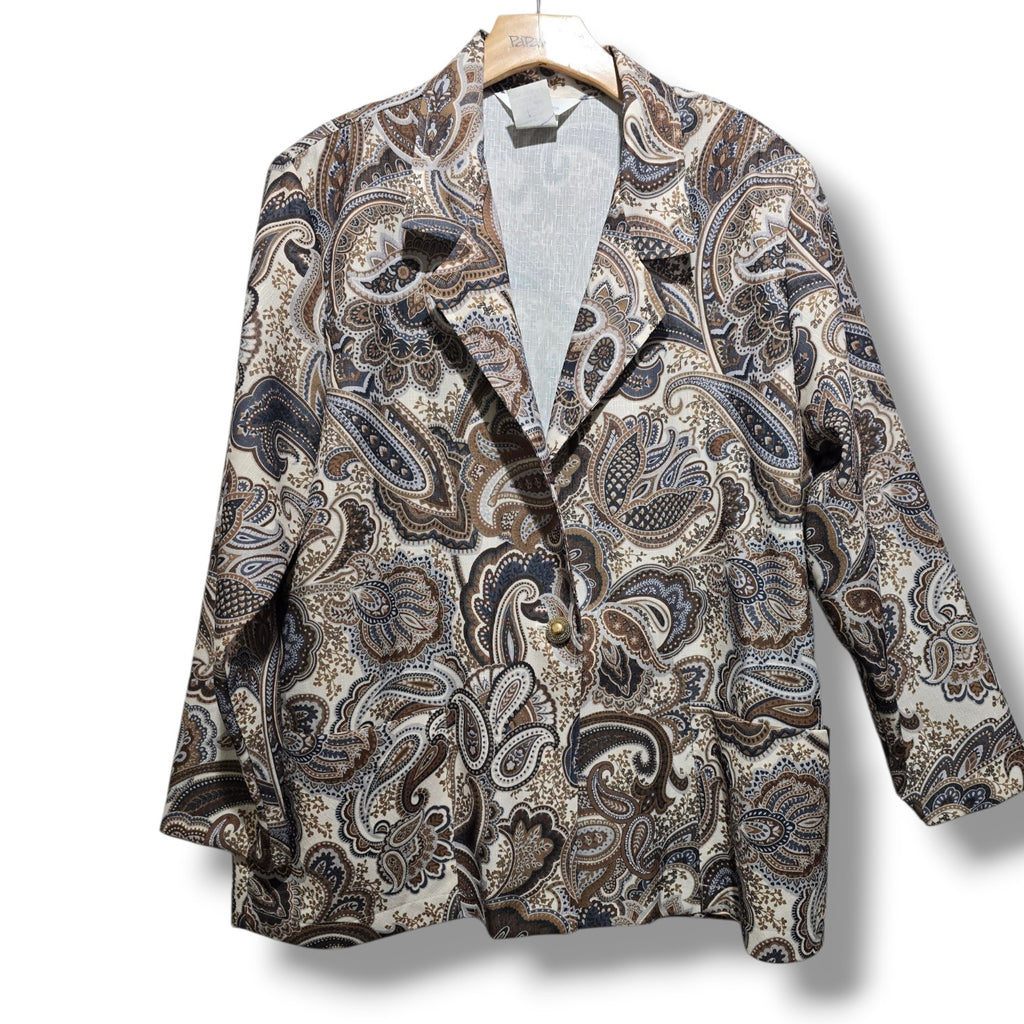 Blair Boutique Women's Size L Cocoa Paisley Single Button Blazer Jacket