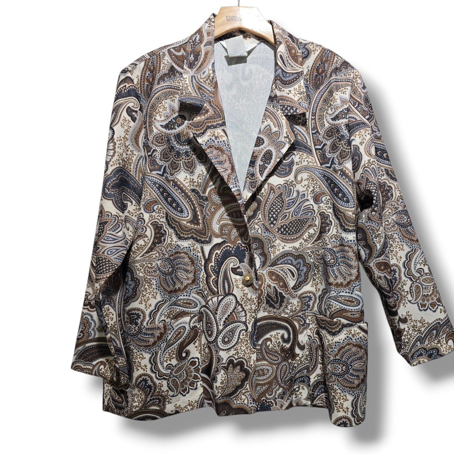 Blair Boutique Women's Size L Cocoa Paisley Single Button Blazer Jacket