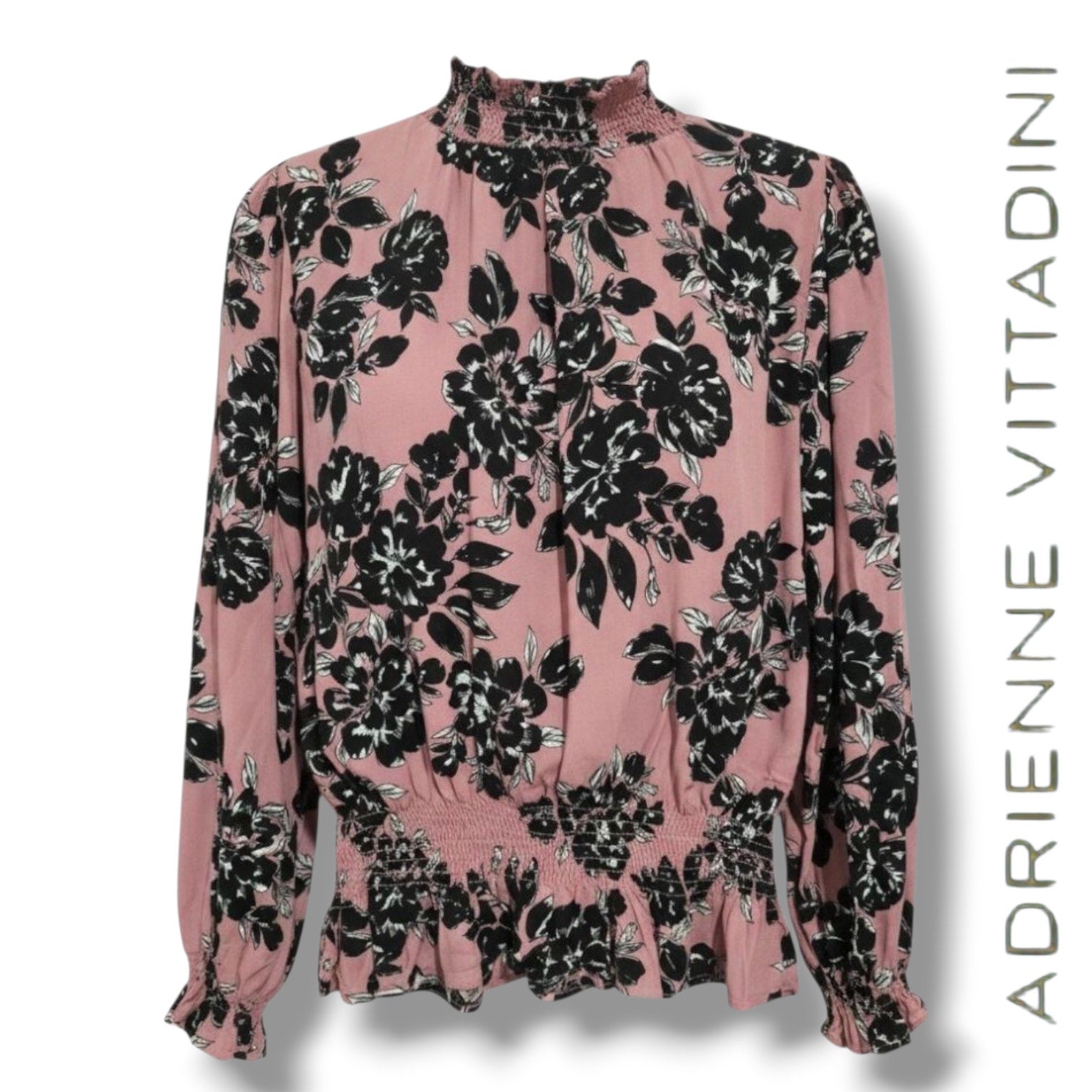 Adrienne Vittadini Pink Floral Smocked Long Sleeve Blouse – Size Large