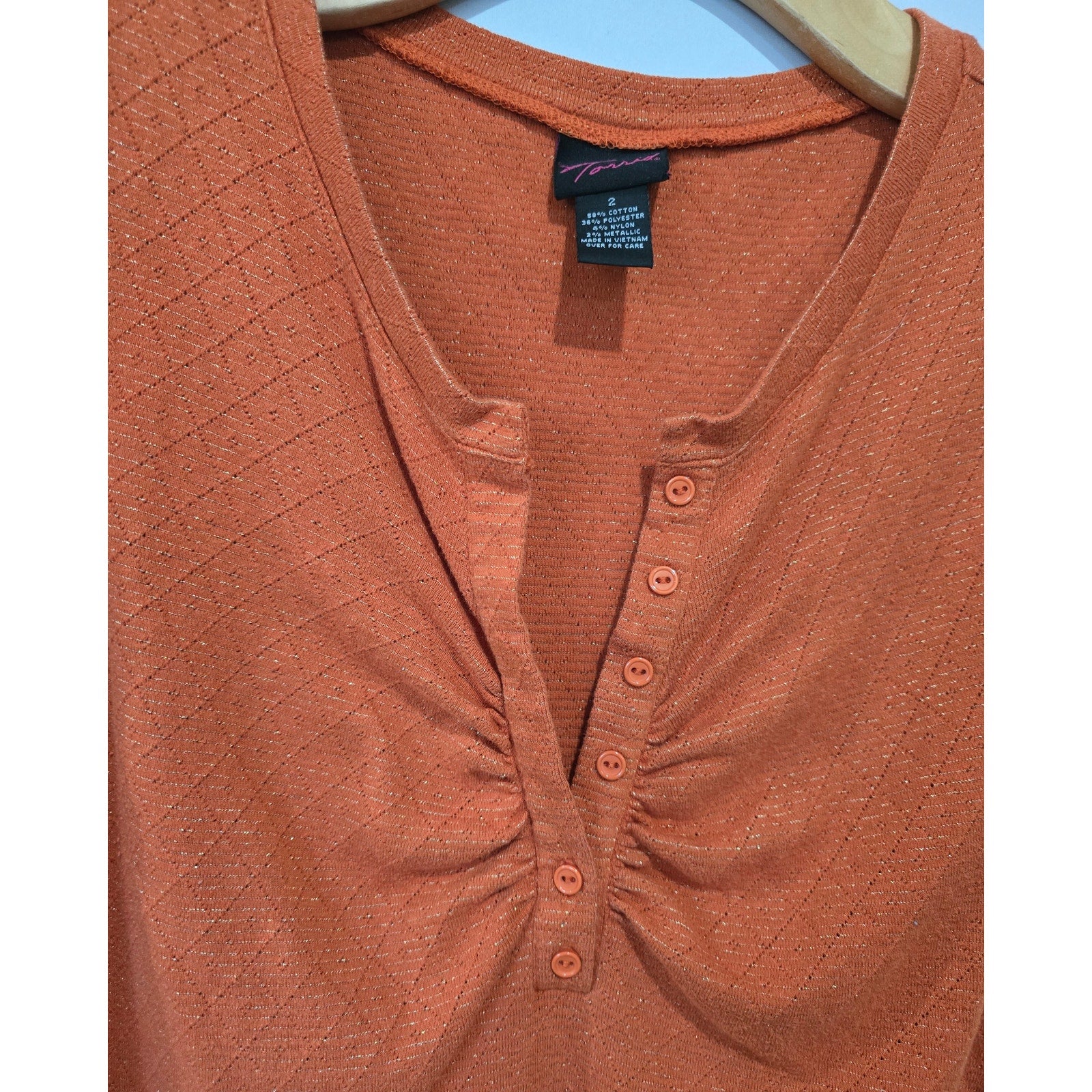 Torrid Size 2 Orange Burnt Rust Metallic Shimmer Henley Tank Top Plus