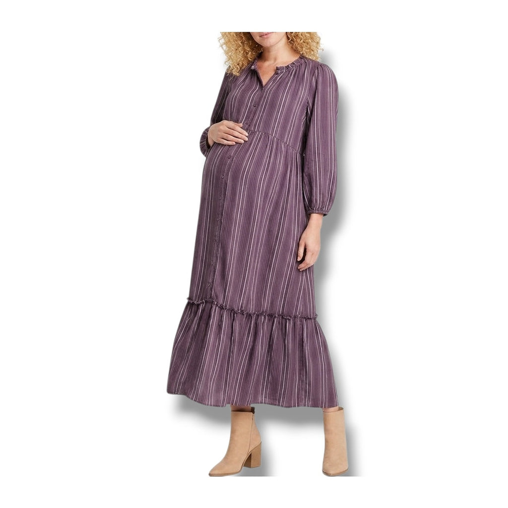 Isabel Maternity by Ingrid & Isabel Purple Tiered Midi Dress XS (Maternity)