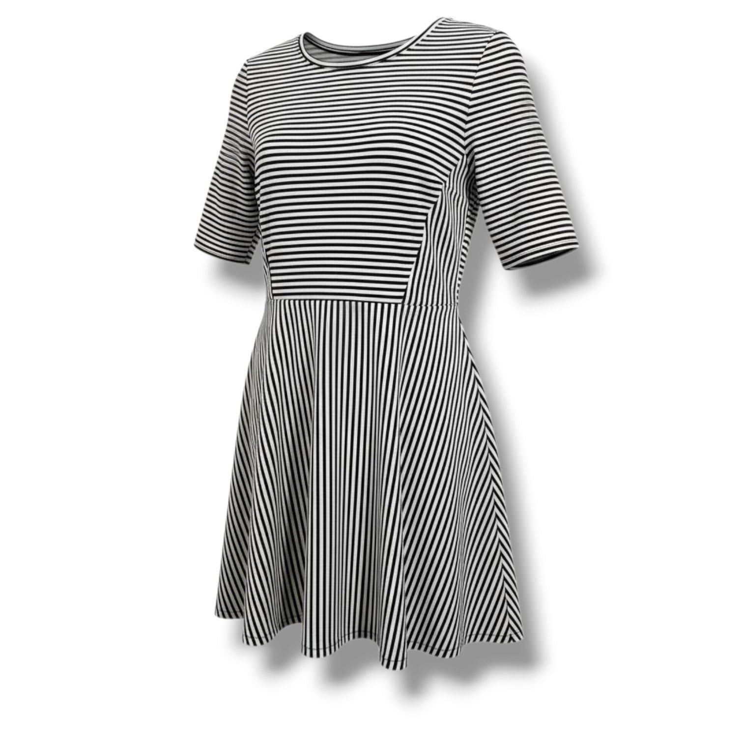 Apt. 9 Women’s Black & White Striped Fit & Flare Knit Dress – Size Medium