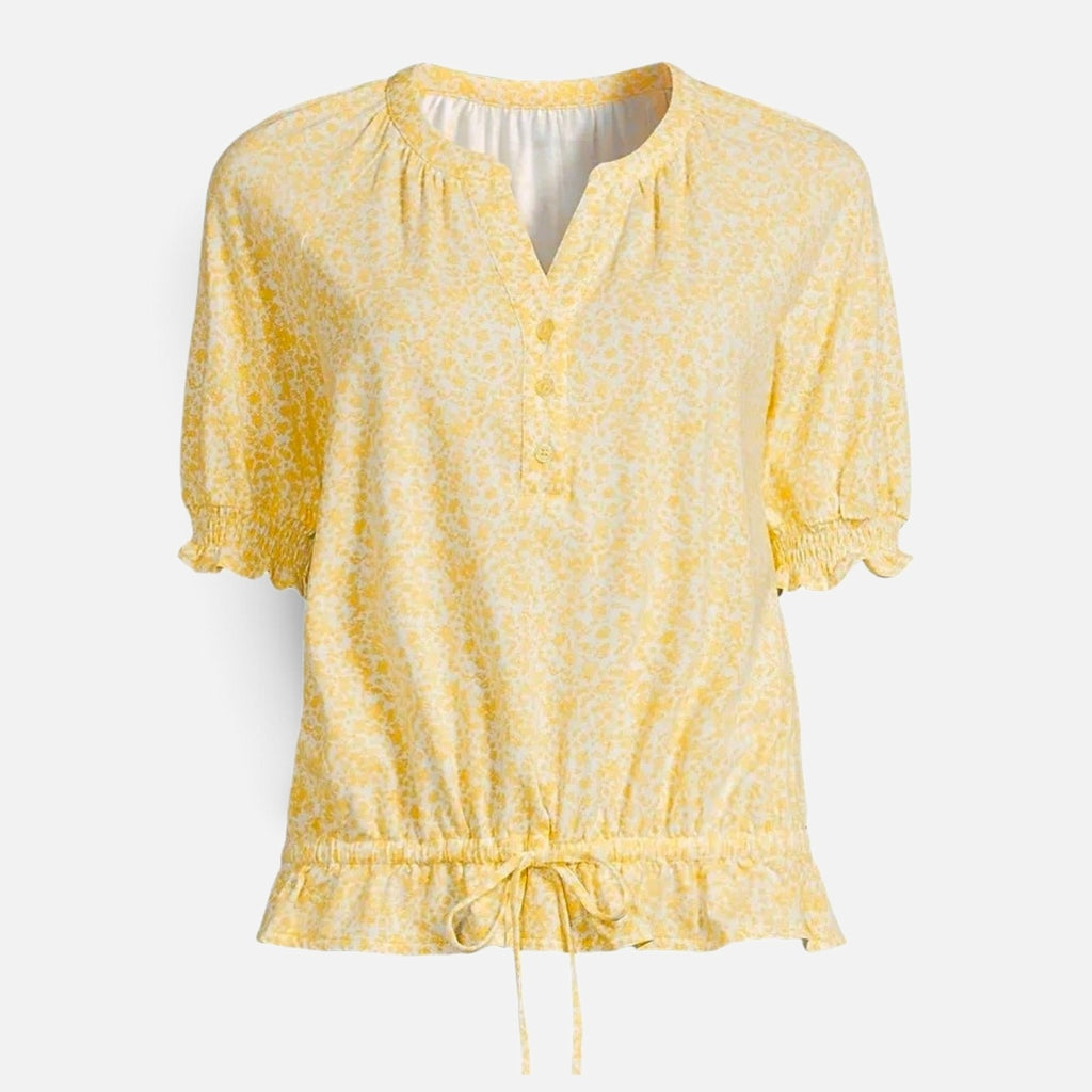 Lands End Women's Elbow Sleeve Lightweight Jersey Gathered Adjustable Hem Blouse