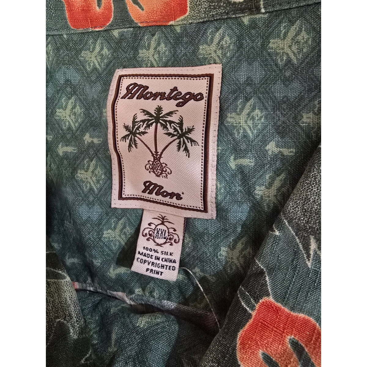 Montego Mon 100% Silk Green Hula Girl Tropical Hawaiian Camp Shirt XXL