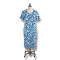 Secret Treasures Blue White Tropical Hibiscus Terry Zip Up House Dress Robe M