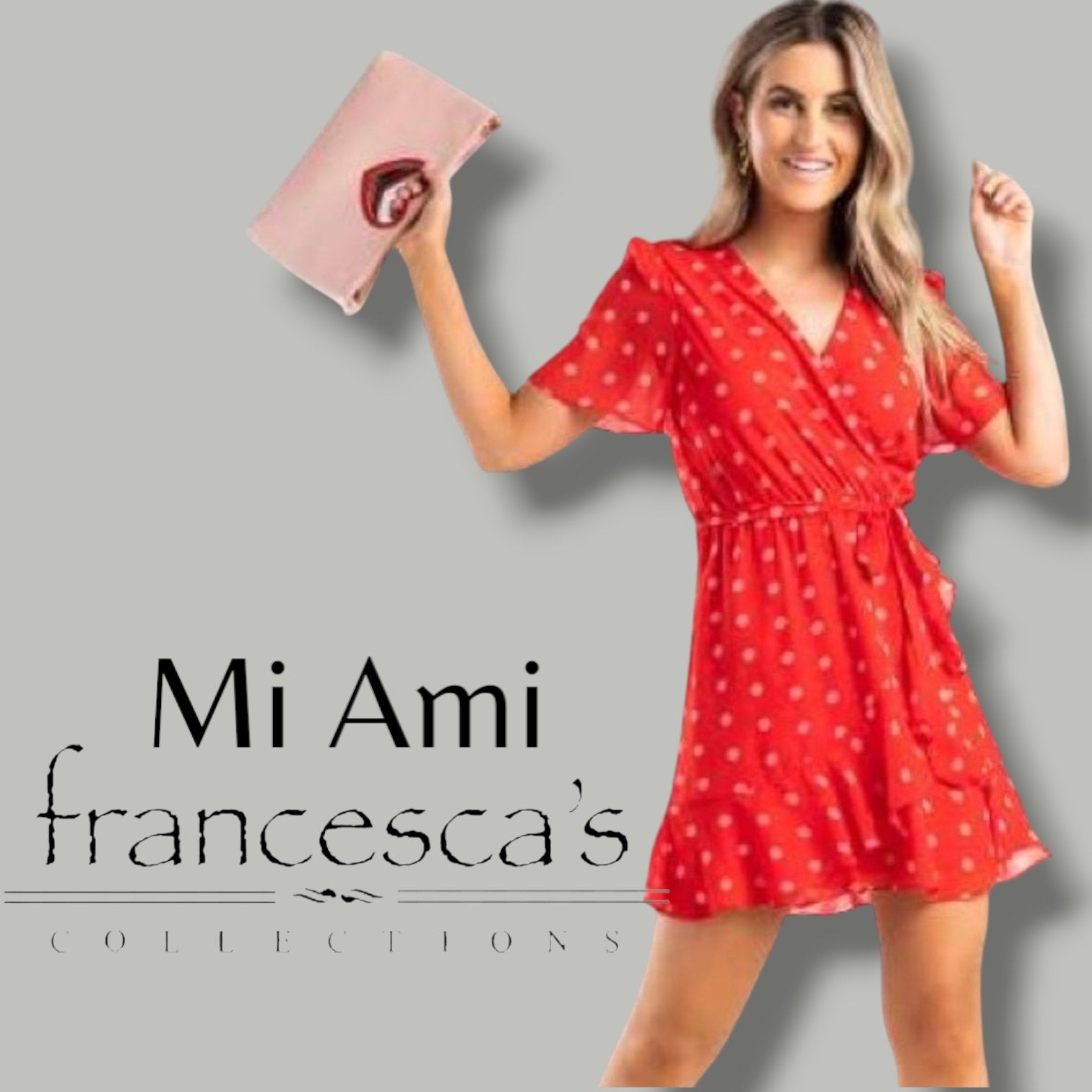 mi ami by Francesca’s Collection Red Polka Dot Wrap Dress – Size Small