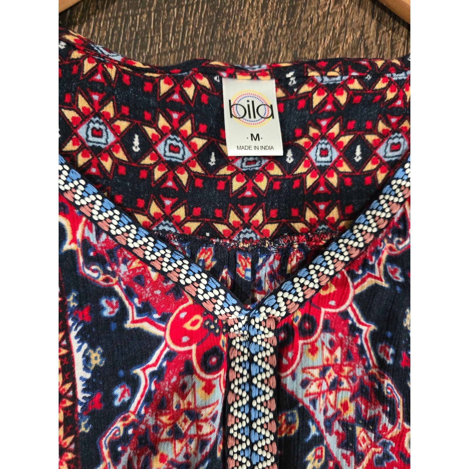 Bila women's Geometric Paisley Embroidered Split Neck Tank Top