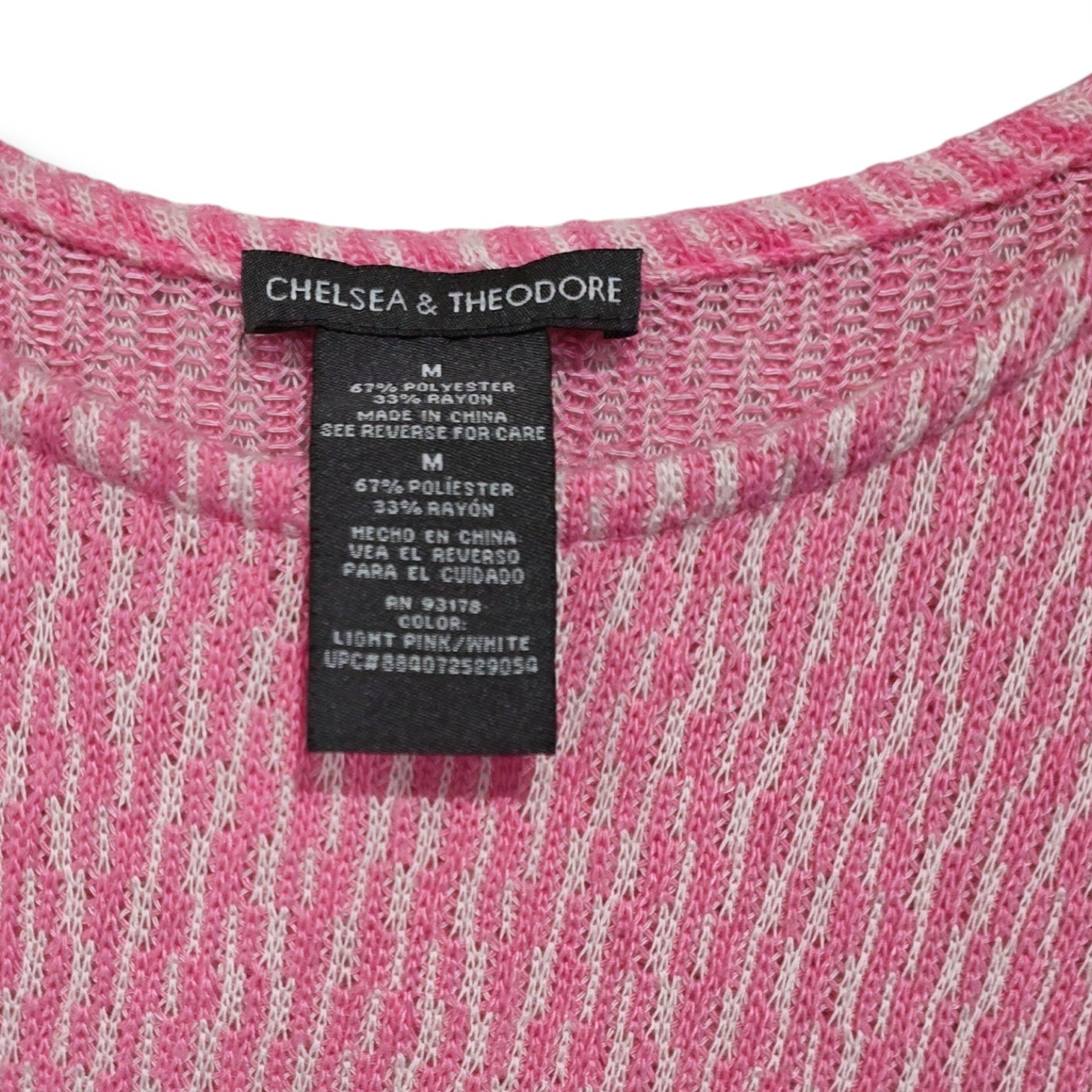 Chelsea & Theodore Women’s Pink White Textured Long Sleeve Top Medium