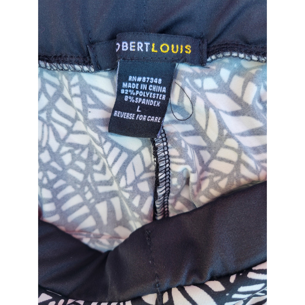 Robert Louis Women’s Black White Leaves Print Midi Skirt Size Large