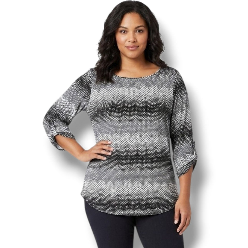 Croft & Barrow Women’s Geometric Print Convertible Sleeve Blouse – Size M