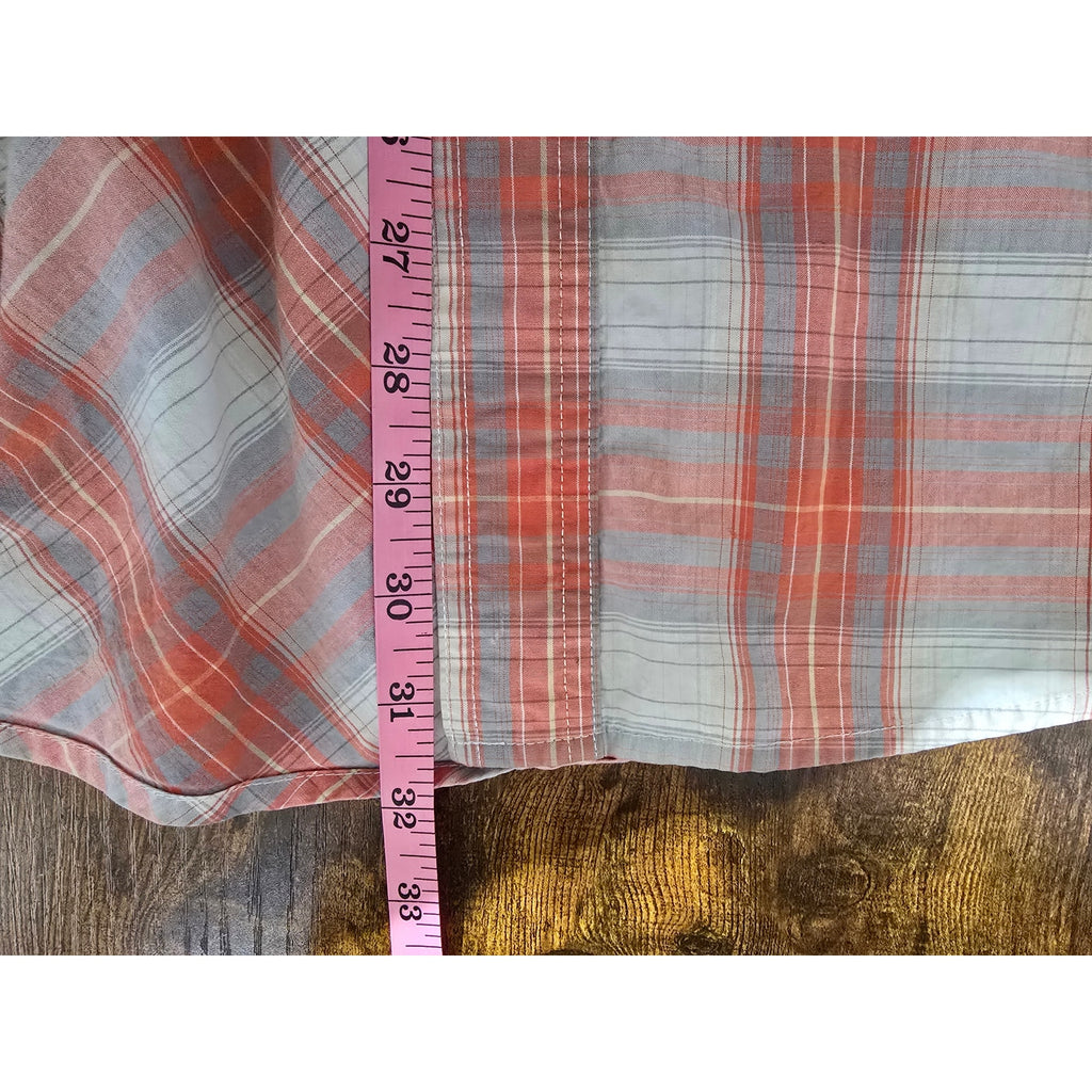 Roper Wear the West Mens Coral Plaid Paisley Trim Pearl Snap Western Shirt Large