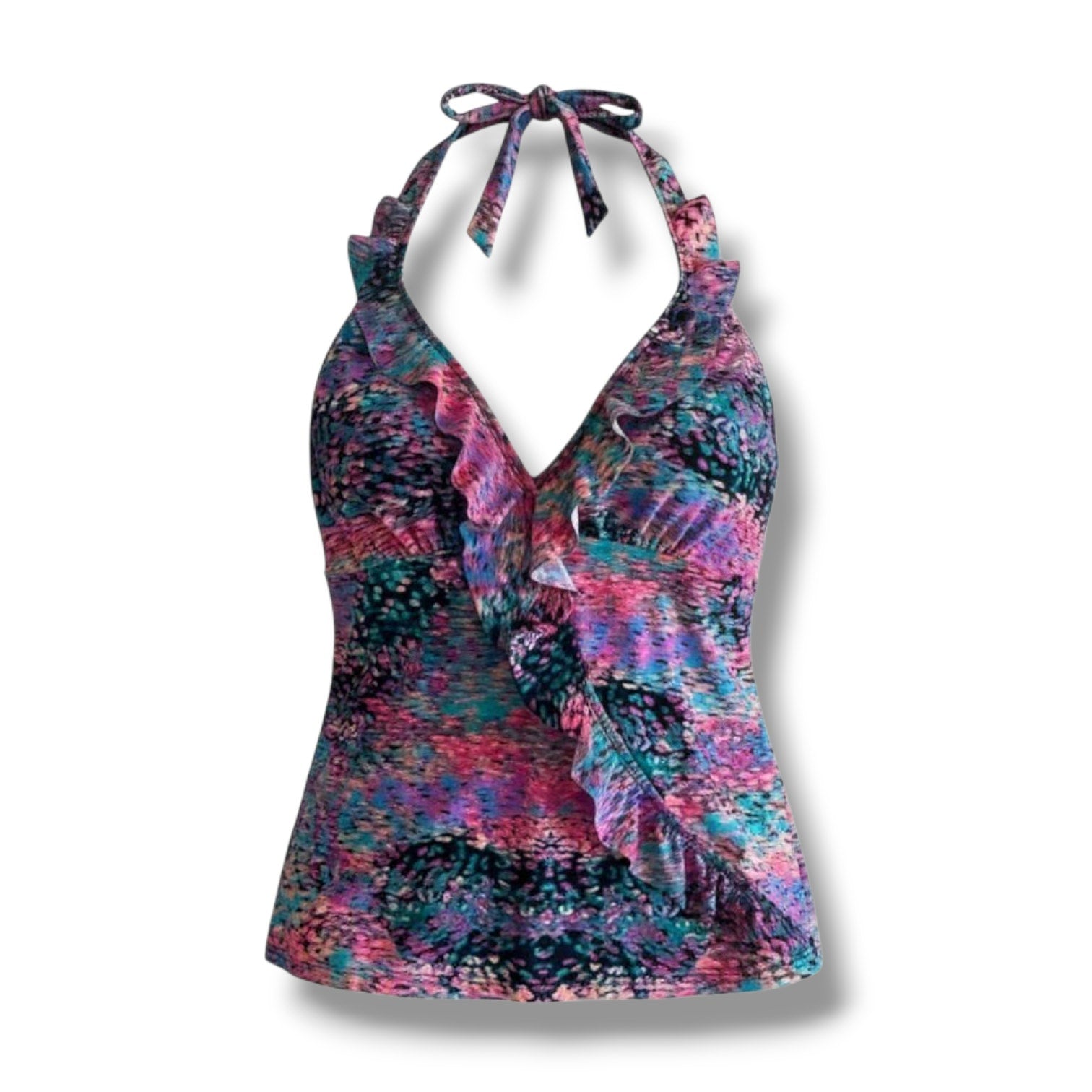 Spanx Love Your Assets Sara Blakely Women’s Ruffled Halter Tankini Swim Top Small