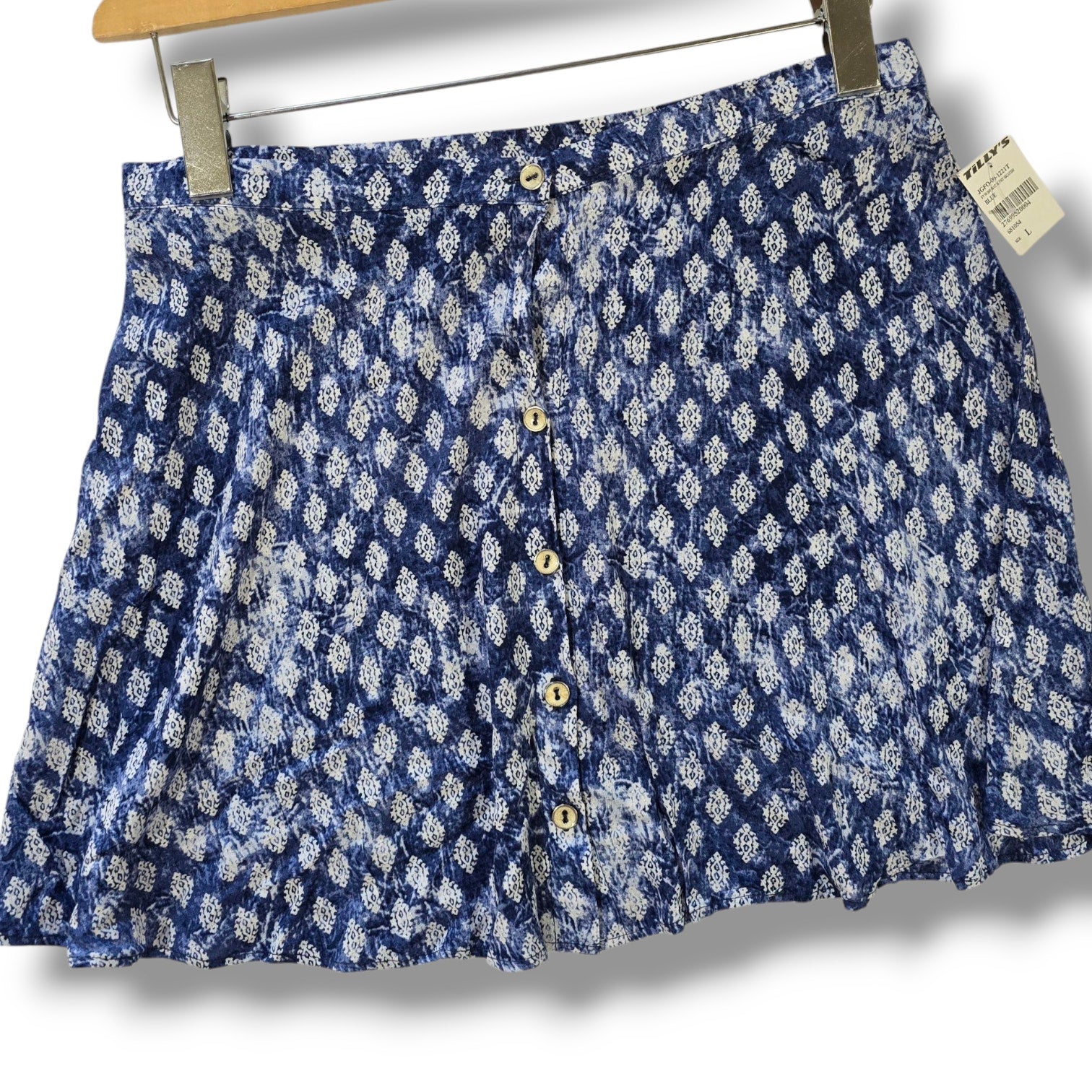 FULL TILT Juniors Blue Batik Print Dobby Crepe Skater Skirt | Size Large | New