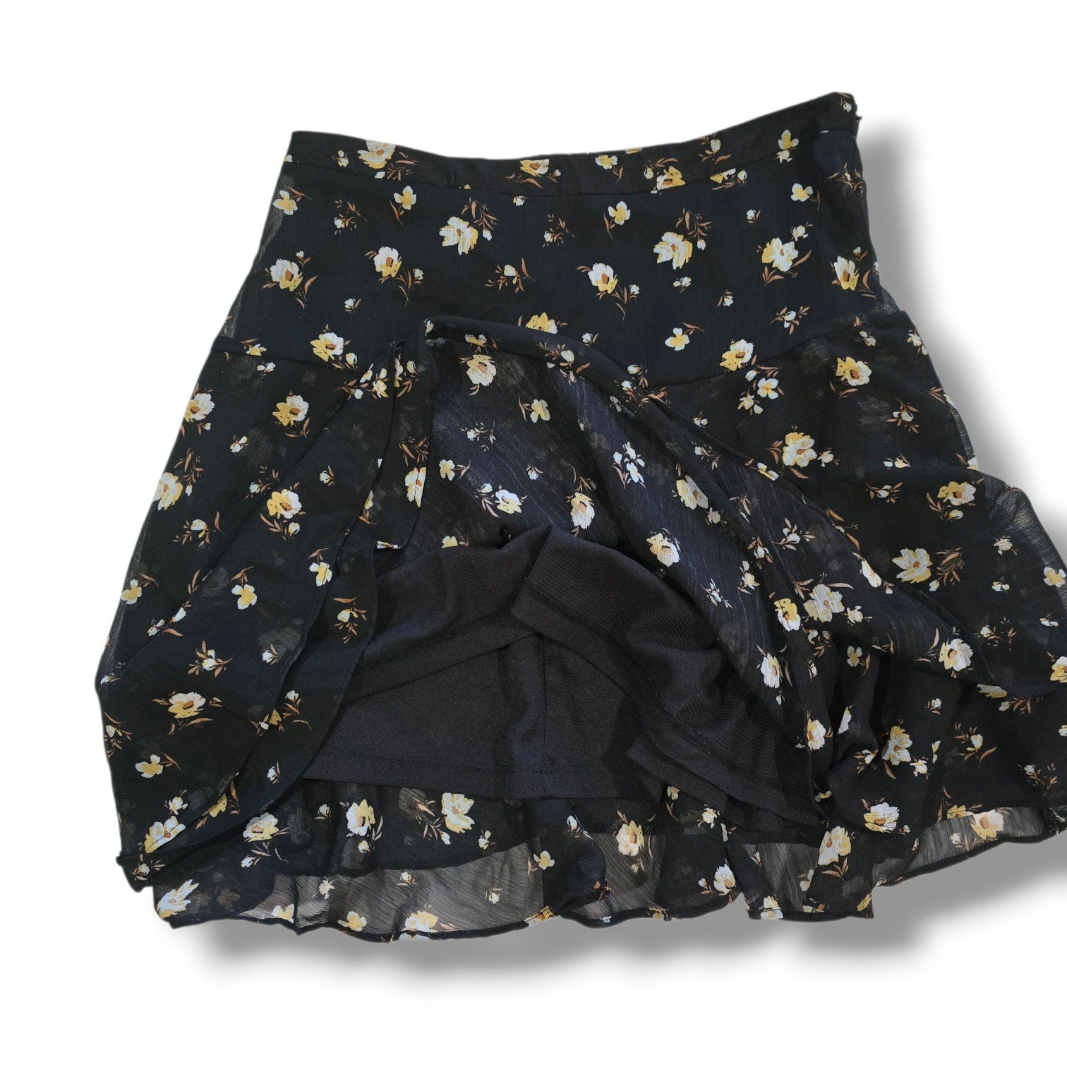 Old Navy Women’s Black Floral Sheer Lined Skirt – Size 0, 27” Waist, 18” Length