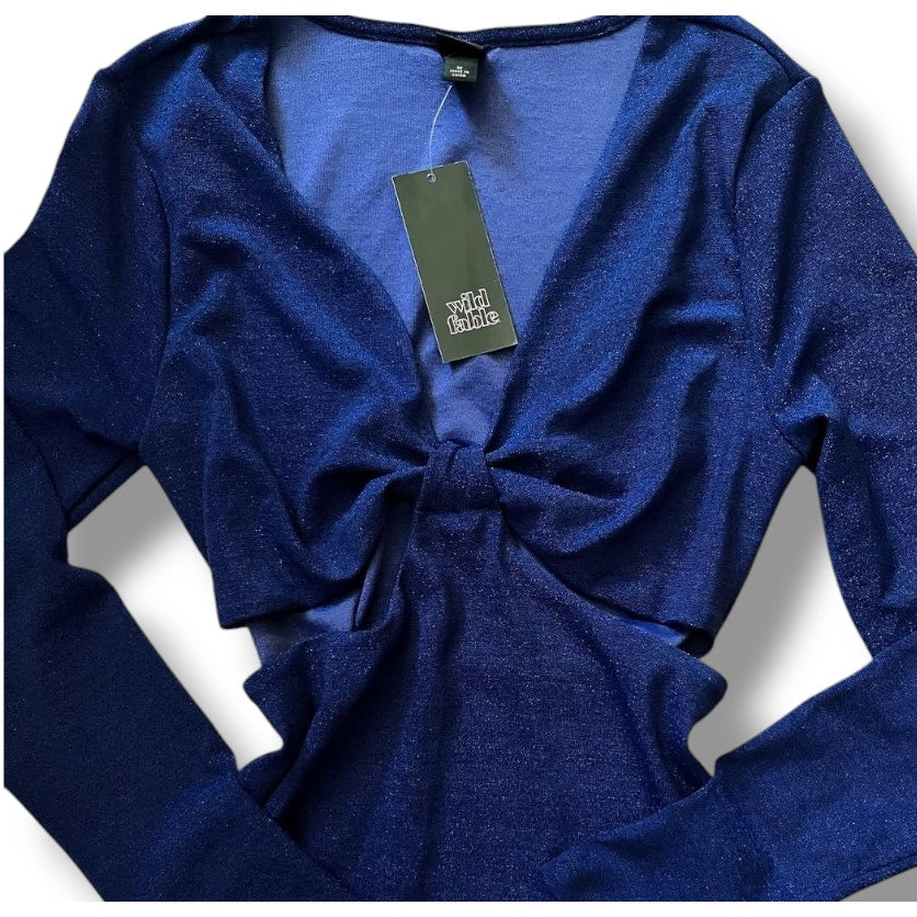 Wild Fable Women’s Blue Long Sleeve Cut Out Lurex Bodycon Dress Small NWT