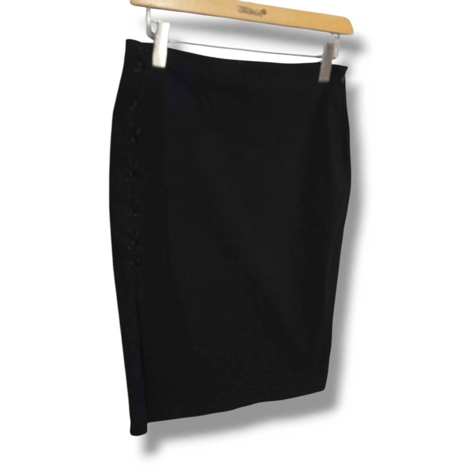 Guess Black Lace-Up Side Slit Pencil Skirt Sophisticated Career Size Large