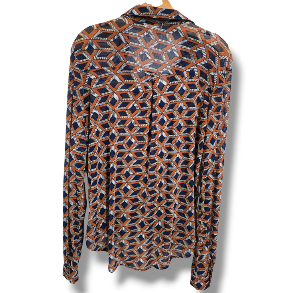 Eden & Olivia Geometric Print Faux Wrap Collared Blouse
