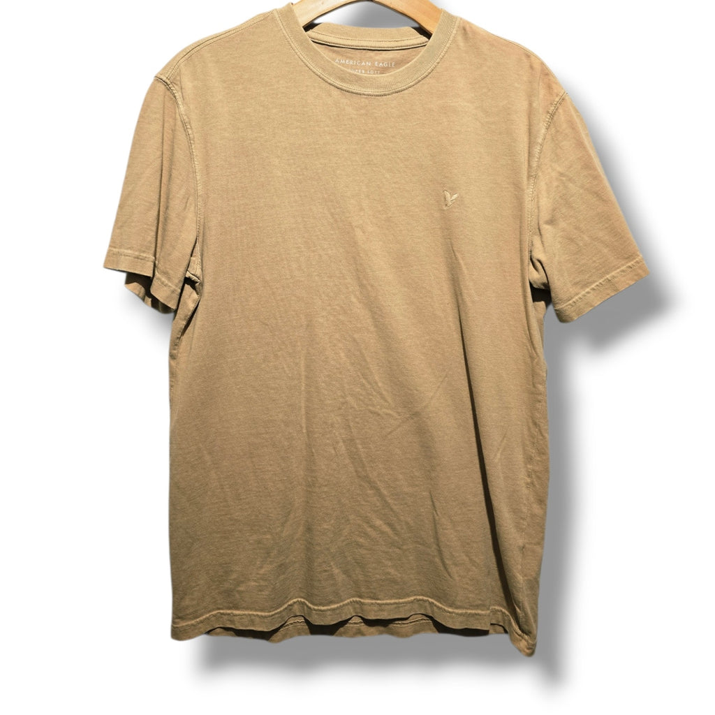 American Eagle Men's Small Tan Super Soft Standard Fit Crew Neck T-Shirt