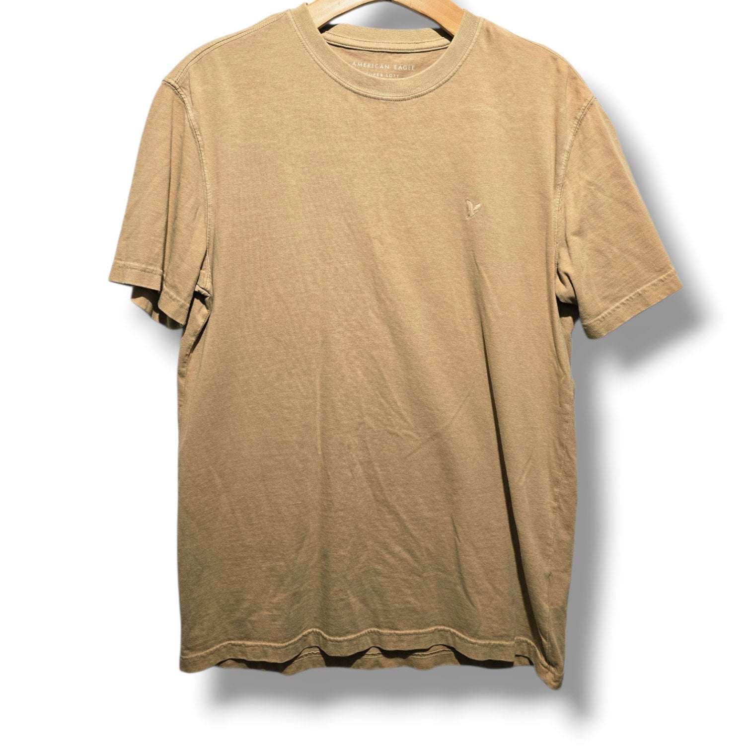 American Eagle Men's Small Tan Super Soft Standard Fit Crew Neck T-Shirt