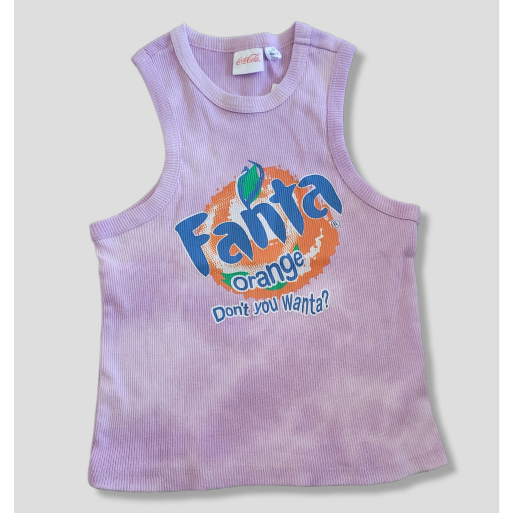 Coca-Cola Juniors Fanta “Do You Wanta!” Purple Tie-Dye Racerback Tank Top New